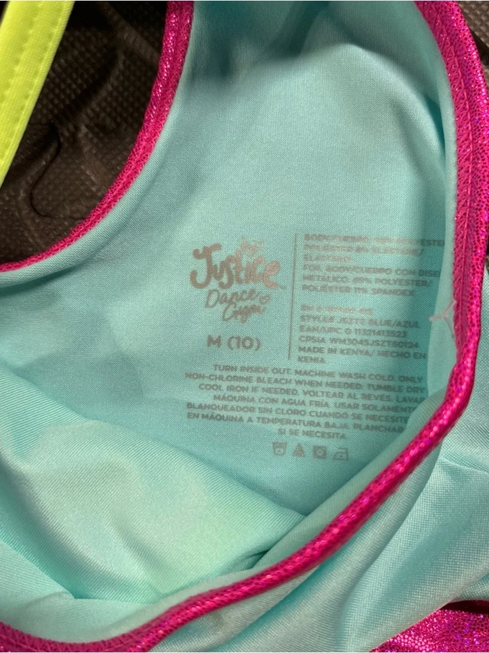 Justice Dance Gym Leotard Girls M 10 Aqua Neon Gymnastics